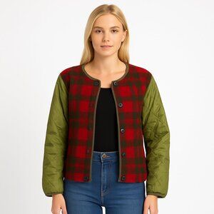 VINTAGE‎ 60's Red Green plaid wool buffalo barn coat liner jacket